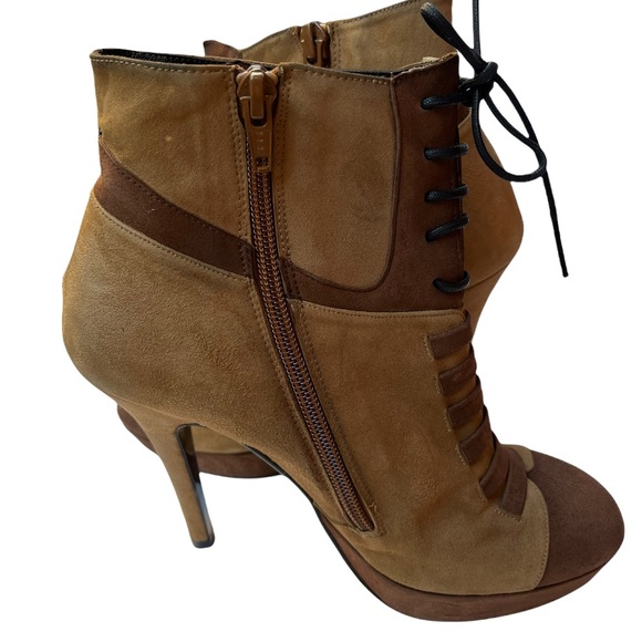Angari Brown/Rust Genuine Suede Leather Lace Up Platform Stiletto Ankle Booties - Picture 5 of 7